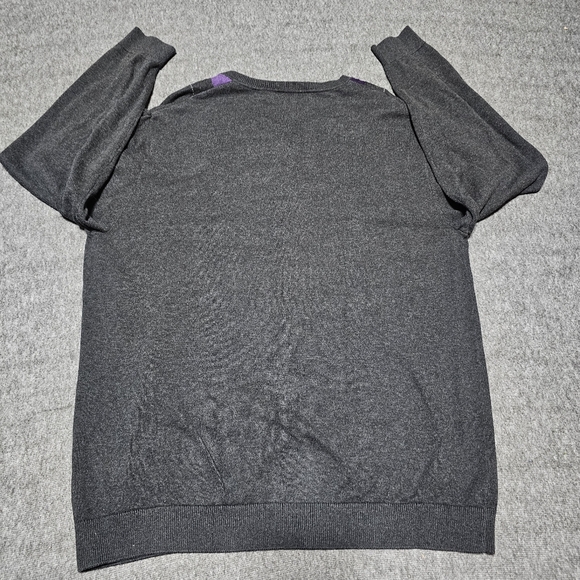 Claiborne Men’s Gray Purple Argyle V-Neck Sweater L​ - Picture 2 of 6